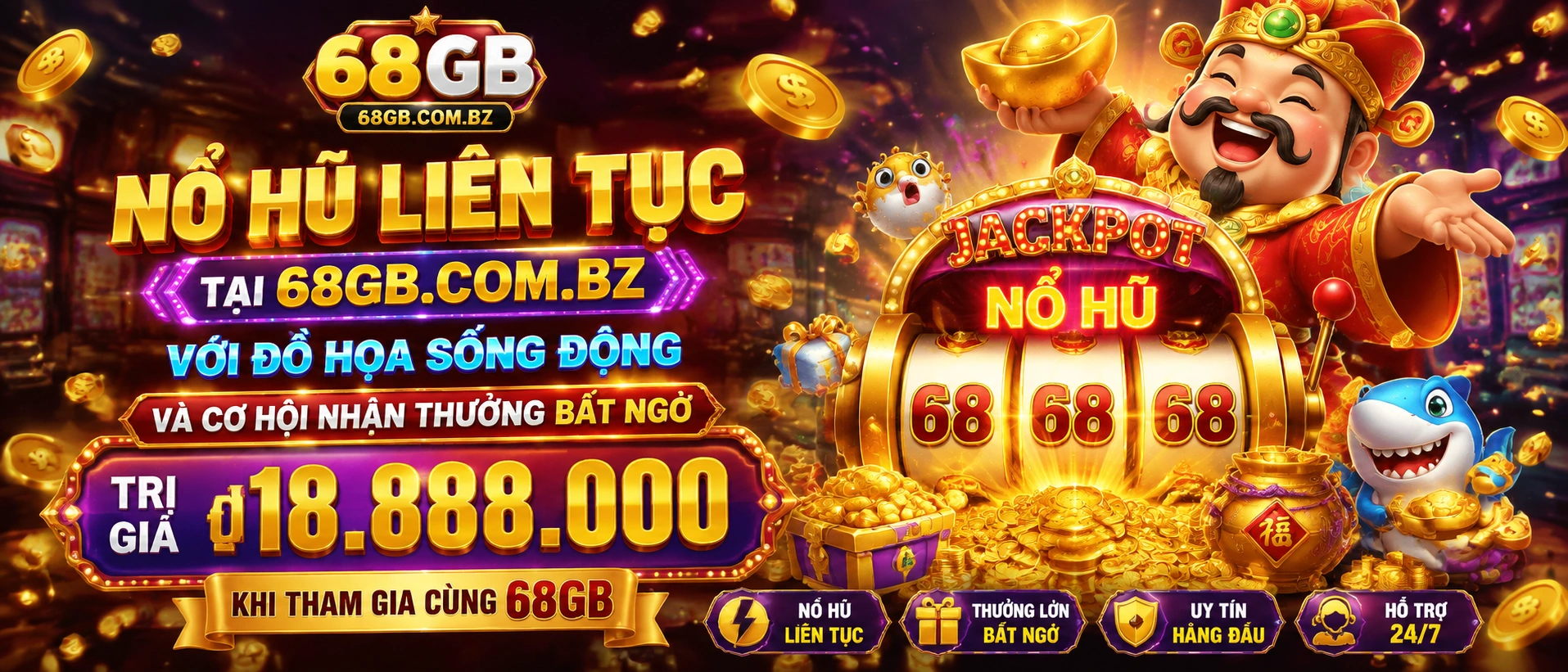 Danh mục slot game Nổ Hũ hiển thị trên giao diện 68gb